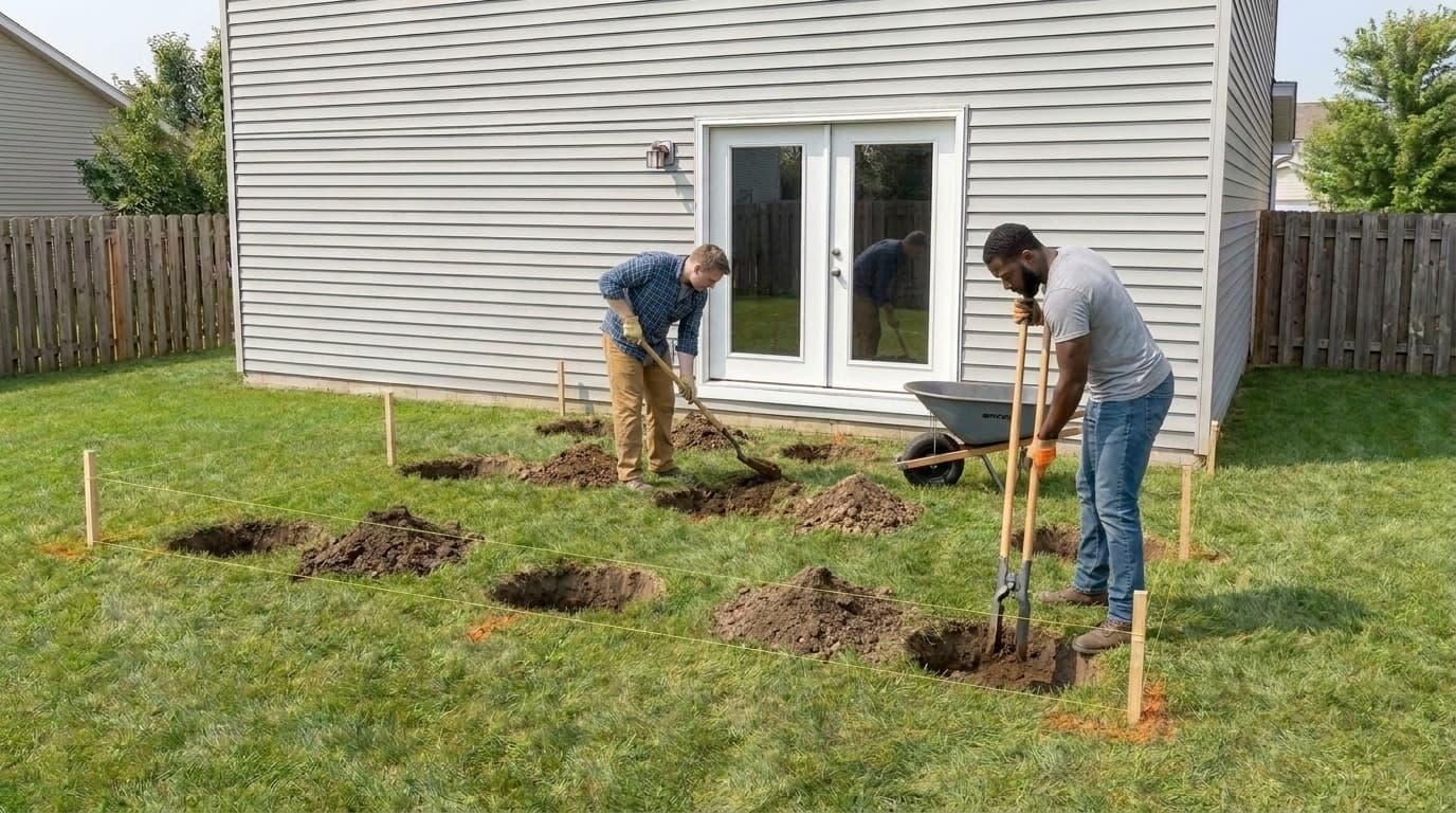 Dig all footing holes, project step 3