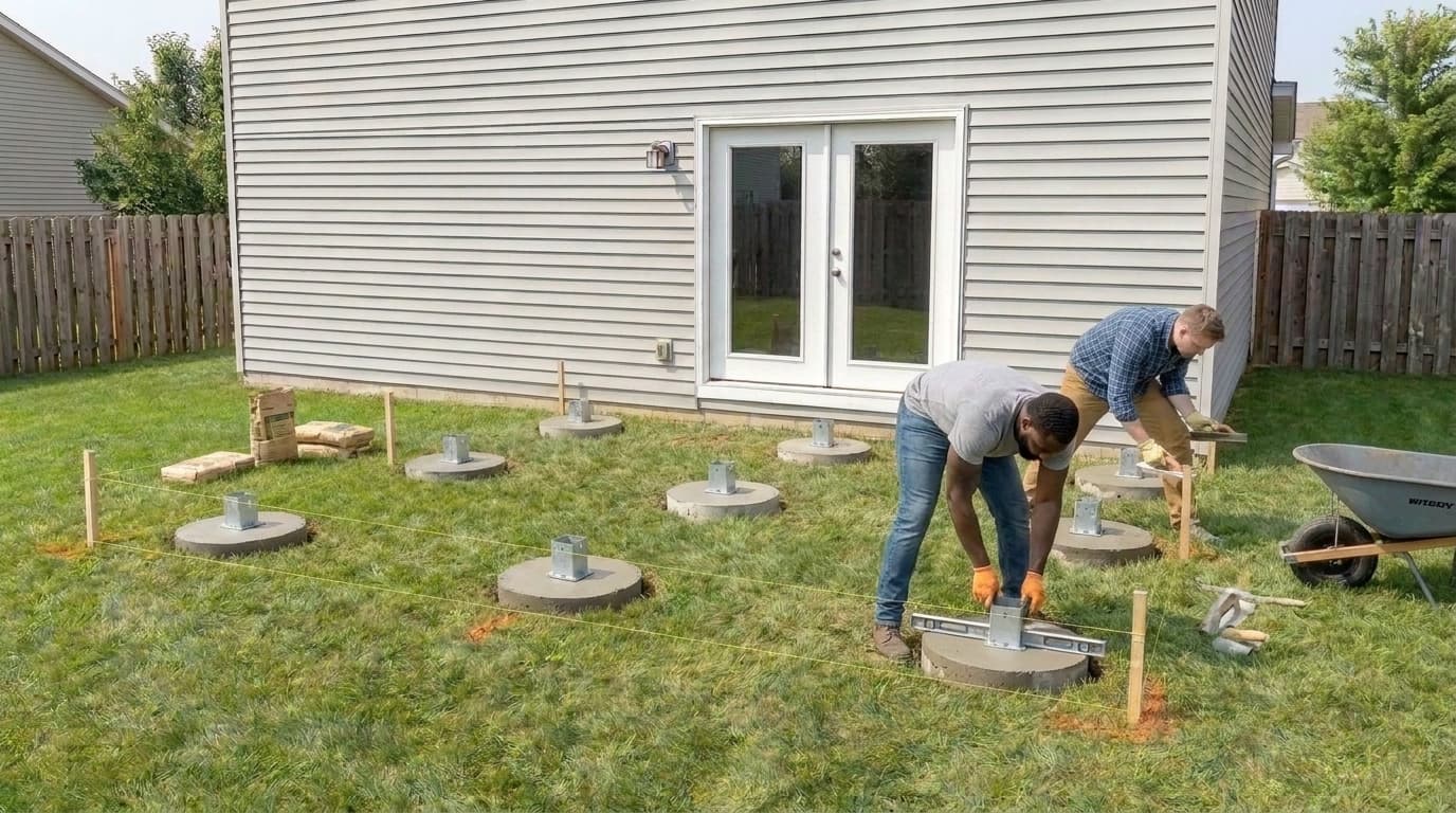 Inspect, pour footings & install anchors, project step 4