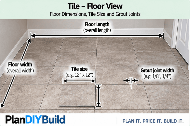 PlanDIYBuild tile floor diagram showing overall floor length and floor width